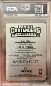 2018 Panini Contenders Luka Doncic #122 PSA Auth 10 Rookie #1/1 Plate Auto